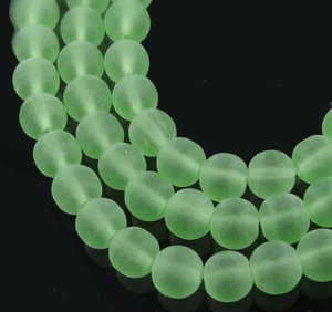 50 Czech Frosted Sea Glass Round / Rocaille Beads Matte - Sea Foam Green 6mm - Picture 1 of 3