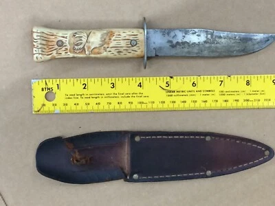 Vintage Colonial Prov. USA 9" Moose Head Fixed Blade Knife With Sheath - Image 1 of 4