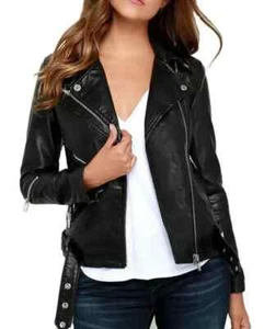 Women LambSkin Soft Real Leather Jacket Motorcycle Black Slim Fit Biker Jacket - Picture 1 of 4