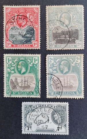 ST HELENA - 5 USED & UNUSED STAMPS -KGV & QE2 Cover