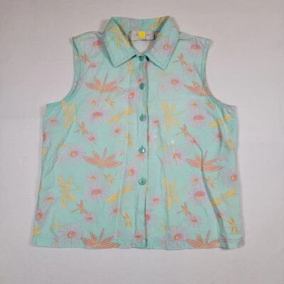 Camisa feminina vintage Lemon Grass de linho sem mangas com botões P pequena floral VER ESCRIVANINHA - Imagem 1 de 4