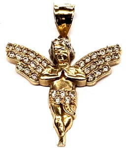 14K Gelbgold & CZ Baby Engel mit Flügeln von CAL -3,4 Gramm - Bild 1 von 6