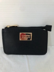 Collette Black Wallet Purse Small Gold Trims Zip Closure - Picture 1 of 7