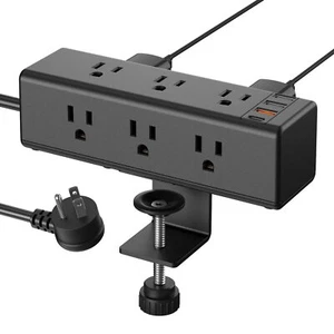 Desk Clamp Power Strip With 9 Outlets Desktop Edge Mount Surge Protector With Us - Picture 1 of 7