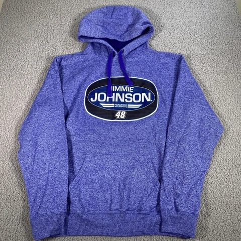 Nascar Over The Wall Jimmie Johnson Pullover Hoodie Mens M Blue Patched Graphics Cover