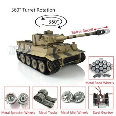 1:16 Tiger I RTR RC Henglong 7.0 3818 Tank Barrel Recoil Metal Tracks Wheels - Image 1 of 4