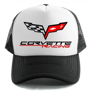 Corvette Racing Car Black White Trucker Hat Cap Adult Size - Picture 1 of 4