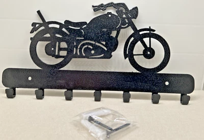 Motorcycle Cruiser Black Metal 7 Hook Wall Mount Key Rack Holder w Screws NEW - Изображение 1 из 4