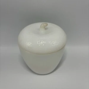 Hazel Atlas Apple Shaped Jar with Lid White Milk Glass Jam Jelly Vintage - Picture 1 of 5
