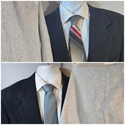 复古 Bill Blass 骆驼发夹克 尺寸 42 短黑色,Jaymar 裤子 36x32,+ 2 领带 — 第 1/4 张图片