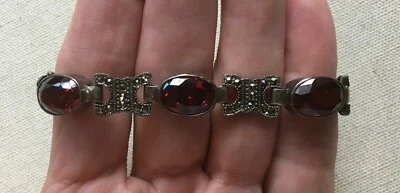 Declaración Pulsera Marcaita Esterlina Gótica Vintage Joyas Cabernet 7.25" Foto 1 de 4