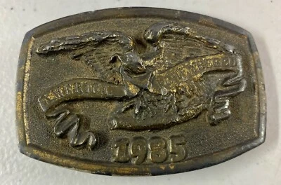 "Hebilla de cinturón Park City Remembered 1985 vintage de latón macizo de 3""" Foto 1 de 2