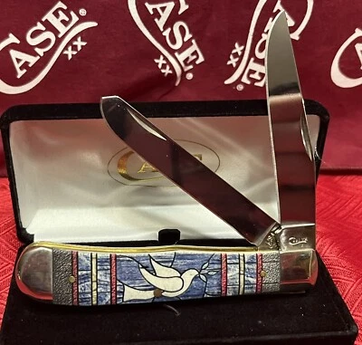 2019 Case Trapper Knife White Dove Stained Glass Bone Stainless Pocket 6254 SS - Image 1 of 4