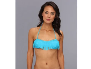US POLO ASSN DE BAIE FEMEI BIKINI BANDEU HALTER FRINGE SWIM TOP BLUE MEDIUM NWT - Picture 1 of 3