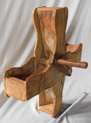 Primitive folk art noise maker scarecrow clacker wooden farmer crank handle - Image 1 of 4