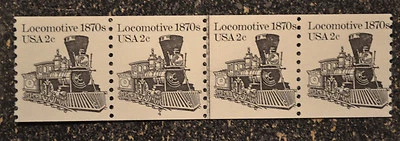 USA1982  #1897a  2c Locomotive 1870s - Plate Number Coil Strip of 4  (#4)  PNC - Image 1 of 4