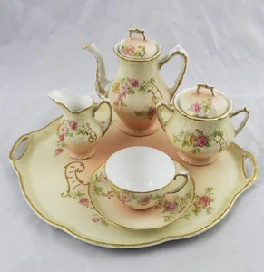 Antique L.S.&S. Hand Painted French Limoges Breakfast Coffee Tea Service & Tray - Picture 1 of 9