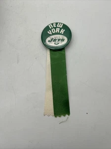 Vintage 1970's Pin Back Button New York Jets NFL With Ribbons 1.75” - Picture 1 of 5