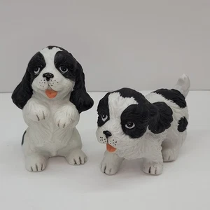 Homco Cocker Spaniel Welpe Hund Figuren Porzellan #1427 2er Set schwarz weiß - Bild 1 von 6