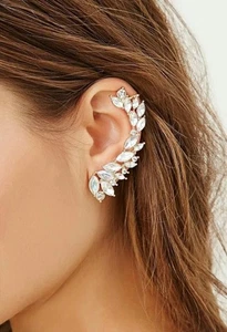 Unique Ear Cuff Earrings Moissanite Leaf Climber 925 Silver Women's Fine Jewelry - Picture 1 of 5