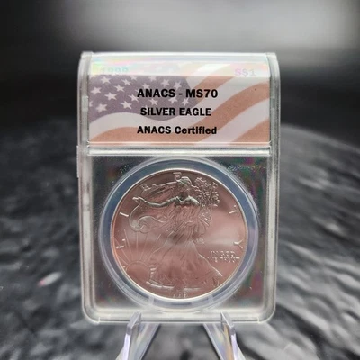 Moneda Silver Eagle MS70 1999 Blast White ANACS #121 Flag Label 🇺🇸✨ Foto 1 de 4