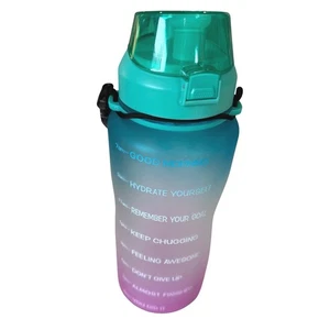 Botella de agua motivacional 64 oz pajita marcador de tiempo degradado rosa verde azulado medio galón - Imagen 1 de 10