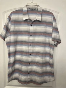 Travis Mathew Shirt Mens XL Short Sleeve Button Up Pocket Outdoors Stripes - Picture 1 of 9