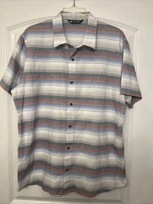 Travis Mathew Shirt Mens XL Short Sleeve Button Up Pocket Outdoors Stripes - Image 1 of 4