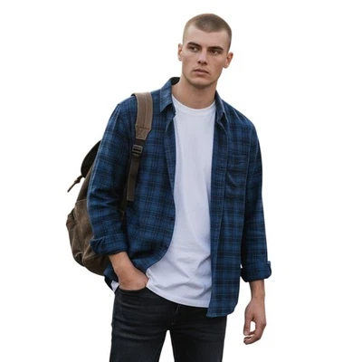 Cambridge Classic Mens Shirt Sz L Blue Plaid Long Sleeve Button Up Shirt Preppy - Image 1 of 4