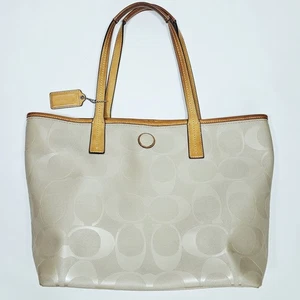 Bolso de hombro Coach para mujer de cuero de lona recubierto tostado firma CC - Imagen 1 de 20
