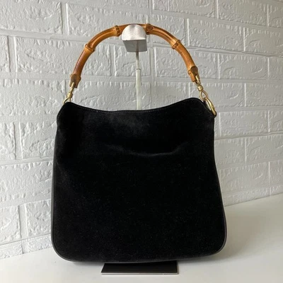 Gucci Bamboo Handbag Tote Bag Black Suede Leather - Image 1 of 4