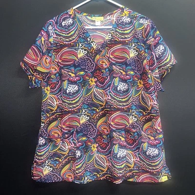 Wonder wink womens sz XL Scrubs multicolor  w/pockets V Neck NWOT - Image 1 of 4