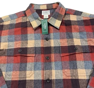 L.L. Bean Chamois Cloth Shirt Flannel Button Up Orange Plaid Outdoors Men's XL - Picture 1 of 5