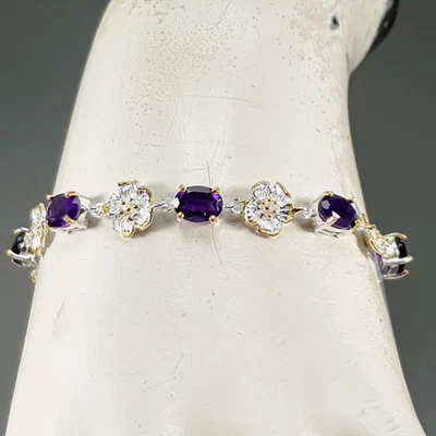 Pulsera Amatista Natural Hecha a Mano Plata de Ley 925 7.5"/BR13715 Foto 1 de 4