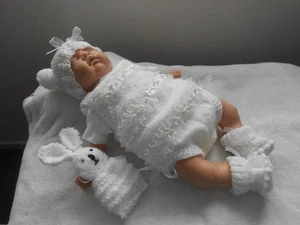 Hand knitted White lace Romper set.Newborn baby girl-boy/reborn 19-20".*NEW* - Picture 1 of 6