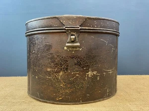 LARGE ANTIQUE VICTORIAN BLACK TIN METAL TOP HAT BOX - Picture 1 of 9