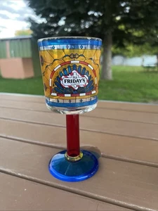 TGI Fridays Plastic Footed Goblet Cup Retro 1995 Stained Glass Design - Picture 1 of 4