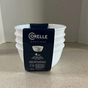 CORELLE LIVINGWARE BOUTIQUE WHITE 28 OZ. / 828 ML SOUP/CEREAL BOWL'S SET OF 4 - Picture 1 of 7