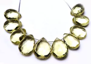 YELLOW LEMON QUARTZ FACETED PEAR BRIOLETTE(10) BEADS 422N 7x5x2mm-8.5x6x3mm - Picture 1 of 1