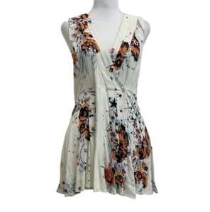 Free People White Back To Basics Floral Star Sleeveless Tunic Wrap Top sz S - Picture 1 of 11