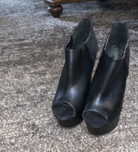 Forever 21 Peep Toe High Platform Wedge Suede Leather Black - Women 8 - Picture 1 of 8