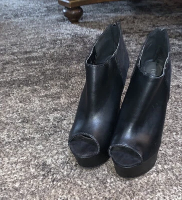 Forever 21 Peep Toe High Platform Wedge Suede Leather Black - Women 8 Foto 1 de 4