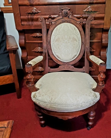 Antique Victorian Carved Walnut John Jelliff Parlor Chair Recently Reupholstered Cover