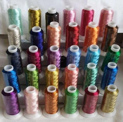 30 Metallic Embroidery Threads Spools 30 dif.Colors 1000 Mtrs (1100 Yards) Each - Image 1 of 2