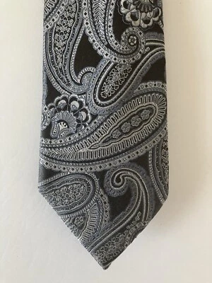 Black Brown 1826 Men's Necktie Tie Silk Silver Gray Large Paisley 58" - Image 1 of 4