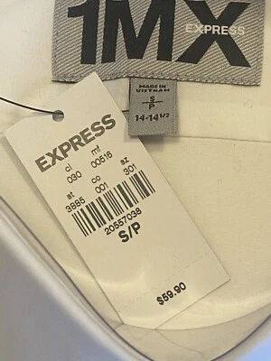 NUEVA Camisa de Vestir con Etiquetas Express 1MX Ajustada Gris Azul Abotonada Para Hombres Talla Pequeña Foto 1 de 4