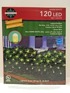 120 LED Christmas Net Light - 4ft. x 6ft. Clear - Warm White - Green Wire - Picture 1 of 3
