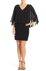 Neu! Adrianna Papell ~ Größe 8 ~ Chiffon Capelet Etui schwarz Kleid Einzelhandel $ 160 - Bild 1 von 8