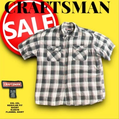 Men’s Flannel Shirt Craftsman Short Sleeve Plaid 100% Cotton Heavy 2XL XXL - Image 1 of 4