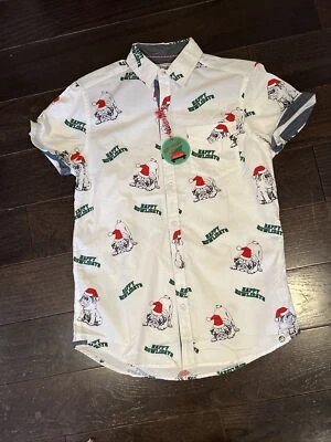 Mens Button Shirt Size Small Holiday Christmas Pug Santa - Image 1 of 4
